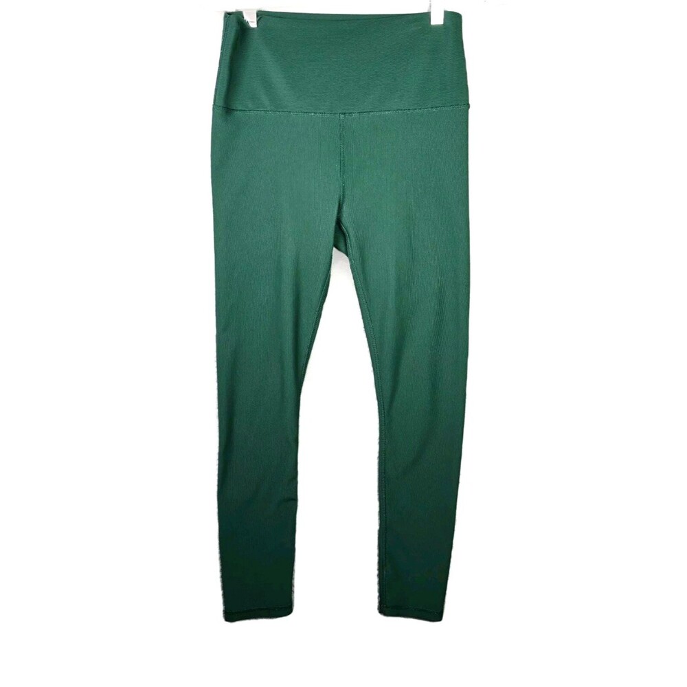 Kyodan Leggings Yoga Pants Women L Green Ribbed Resistance Form Shaping Wicking